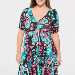 Torrid Black and Teal Floral Midi Dress